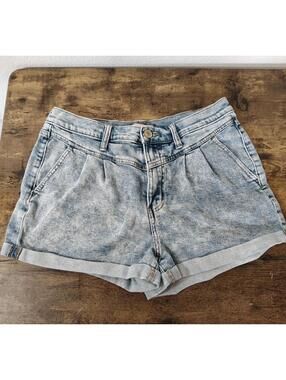 SO Jean Shorts Pleated Front Juniors Sz 13 High Rise Relaxed Fit Light Retro 80s
